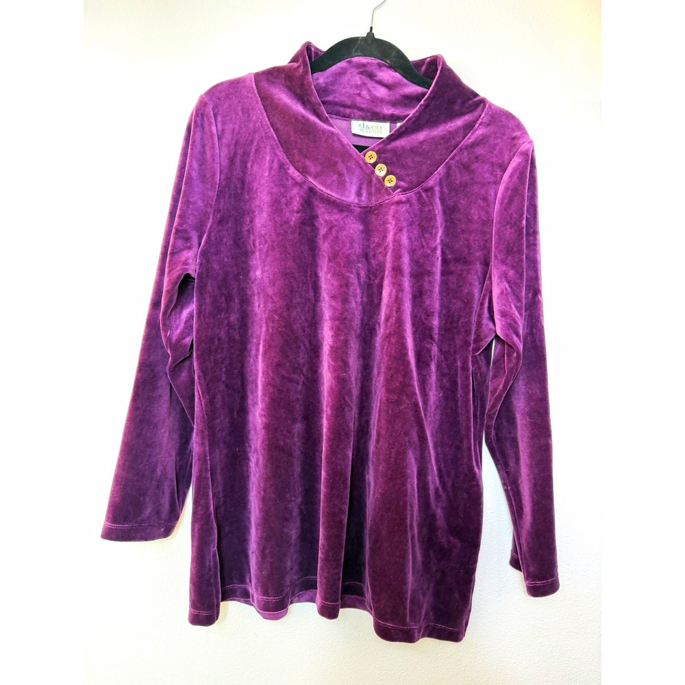 D&Co. ACTIVE Purple Solid Velour Henley Collared Long Sleeve Top Plus